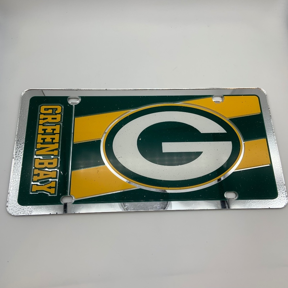 Vintage NFL Green Bay Packers Logo Striped Mirrored Decorative License Plate